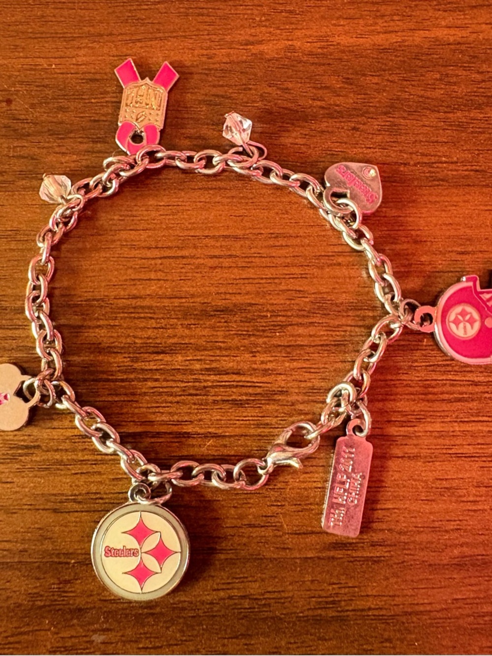 Pittsburgh Steelers Silver Charm Bracelet 2011 Breast Cancer Awareness